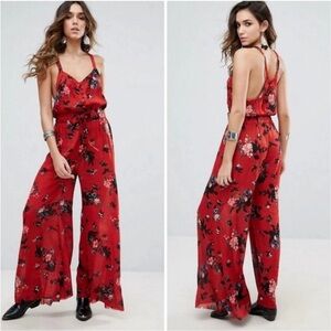 Free People FP One moonlight garden floral Jumpsuit Wide Leg ladies large Boho